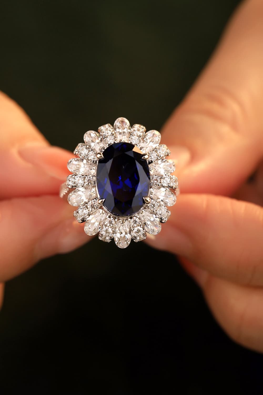 5 Carat Lab-Grown Sapphire Flower Shape Cocktail Ring