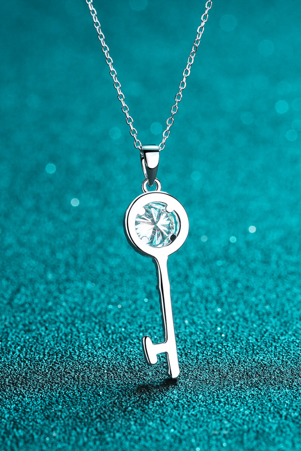 Moissanite Lucky Key Pendant Necklace