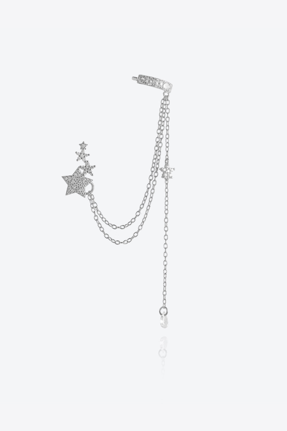 Delicate chain single Zircon Star earring 925 Sterling Silver